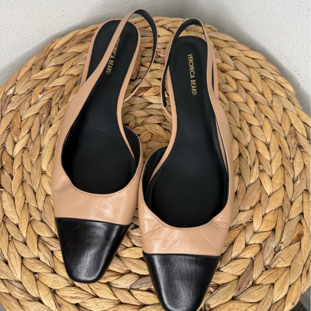 Veronica Beard Heels Cecile Half d'Orsay Slingback Block Heel Captoe black camel - Picture 10 of 10